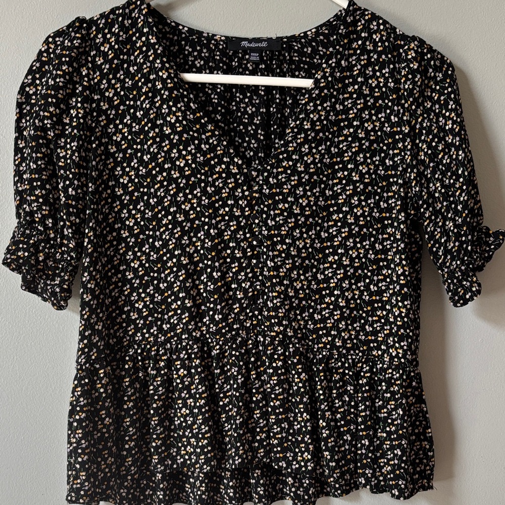 Madewell Black Floral Blouse